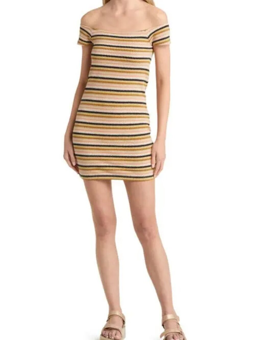 Ripcurl Knitted Off-the-Shoulder Stripe Dress Large 90s y2k